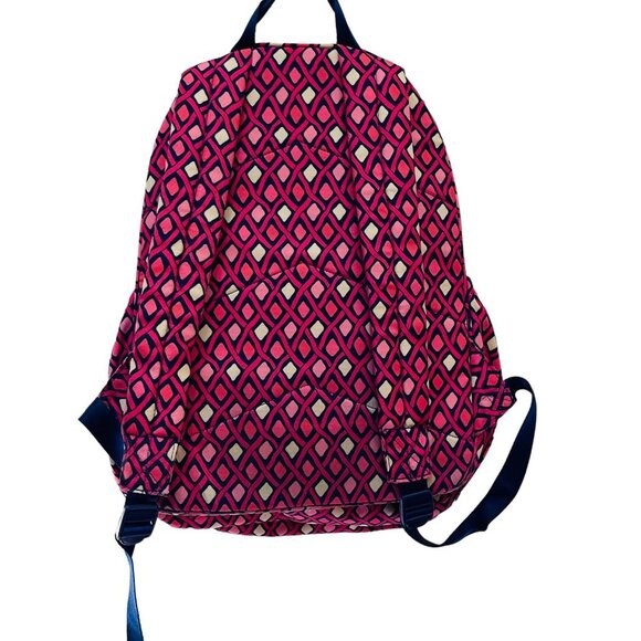 Retired Large Vera Bradley Canvas Backpack Pink Navy Blue 4 Pockets H2O … - Picture 2 of 16